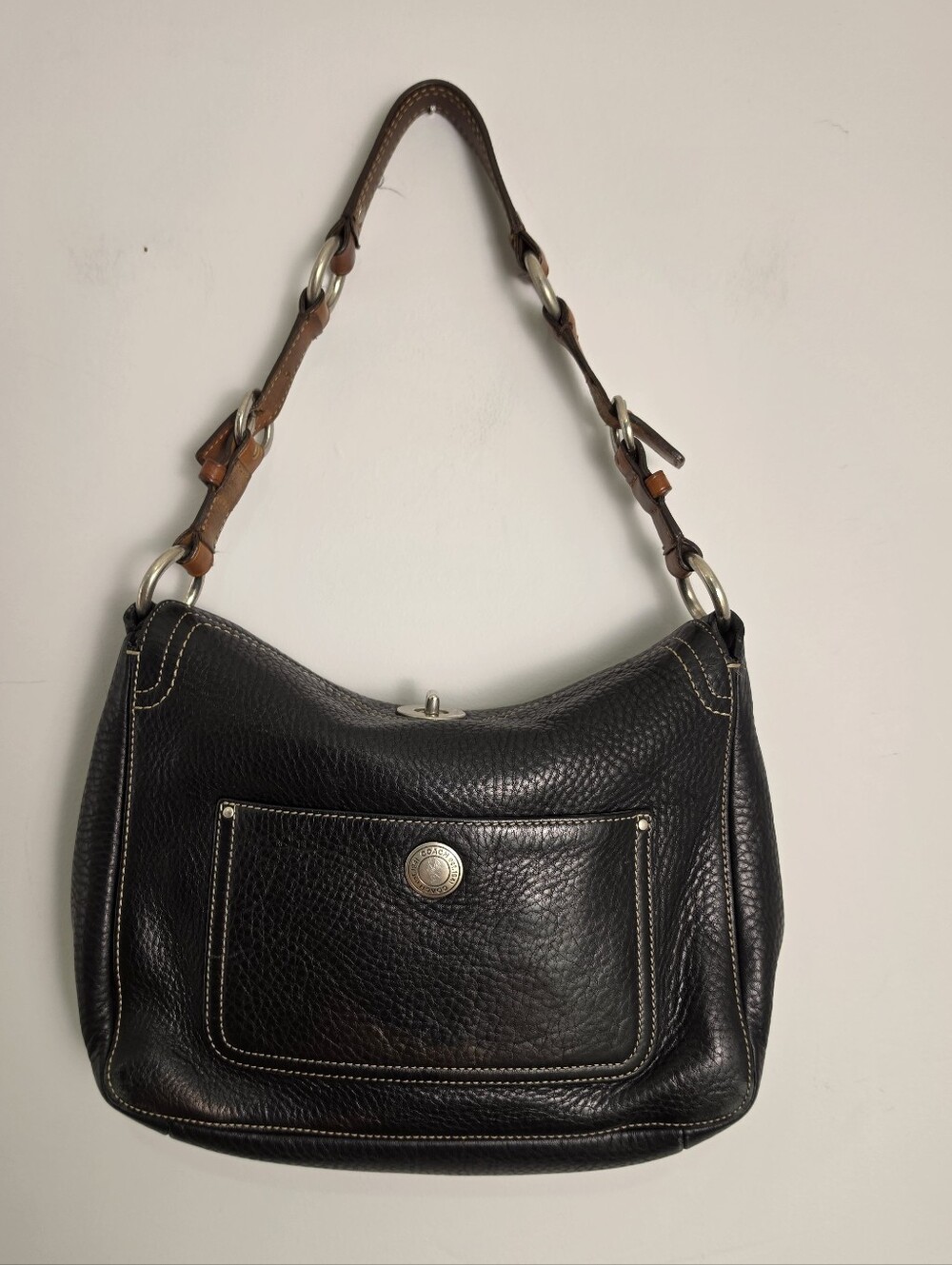 Vintage Y2K Coach Black Pebbled Leather Chelsea Turnlock Shoulder Bag Hobo 10131